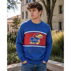OTS Kansas Jayhawks Sweater Mens Large Blue KU NCAA Cotton Knit Crewneck